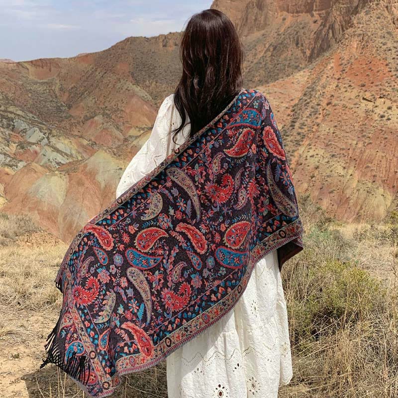 Buddha Stones, fiori di anacardio tibetani, foglie, nappe di vite, scialle, autunno inverno, morbido e accogliente, sciarpa avvolgente - image 30