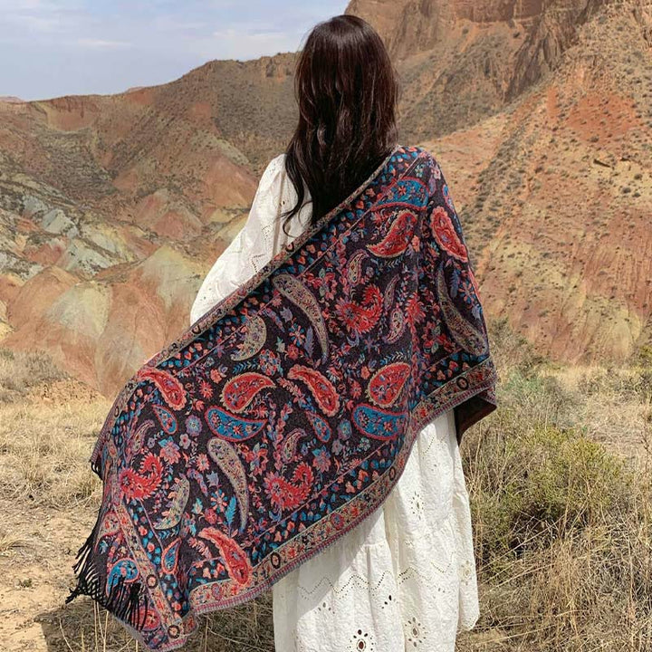 Buddha Stones, fiori di anacardio tibetani, foglie, nappe di vite, scialle, autunno inverno, morbido e accogliente, sciarpa avvolgente - image 30