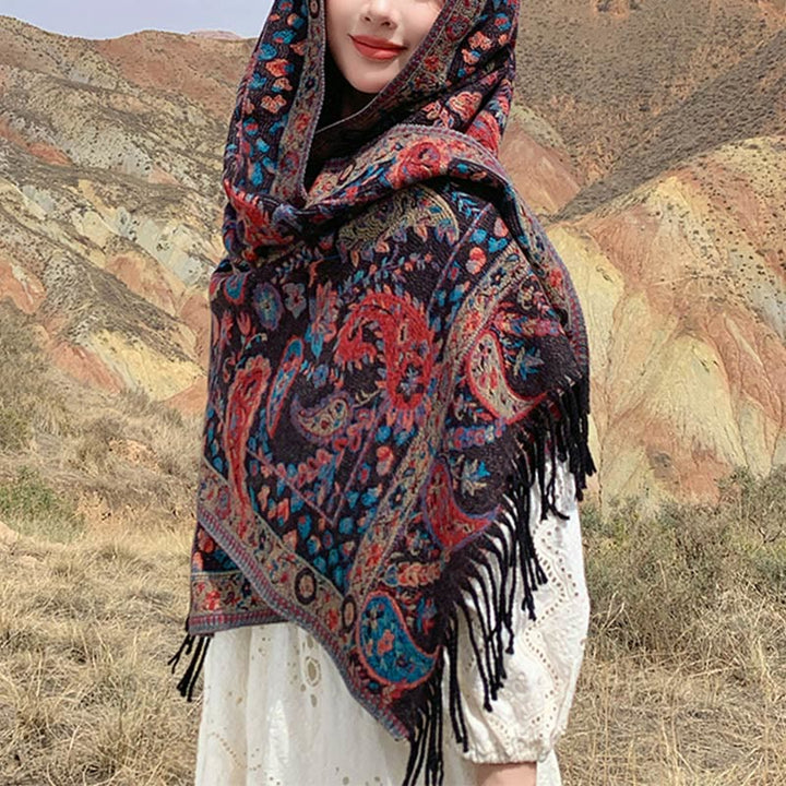 Buddha Stones, fiori di anacardio tibetani, foglie, nappe di vite, scialle, autunno inverno, morbido e accogliente, sciarpa avvolgente - image 31