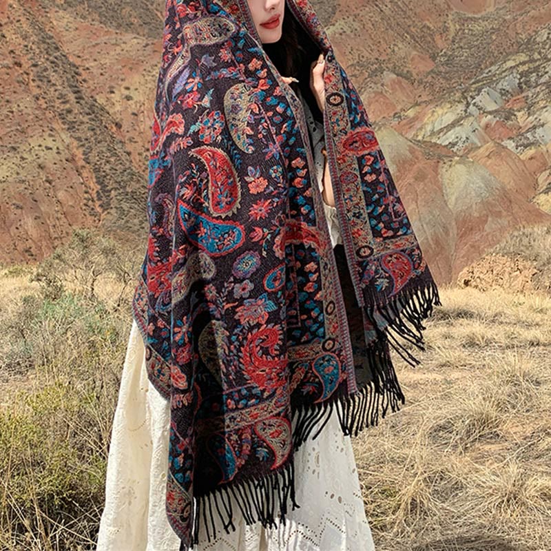 Buddha Stones, fiori di anacardio tibetani, foglie, nappe di vite, scialle, autunno inverno, morbido e accogliente, sciarpa avvolgente - image 28