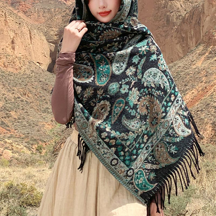 Buddha Stones, fiori di anacardio tibetani, foglie, nappe di vite, scialle, autunno inverno, morbido e accogliente, sciarpa avvolgente - Verde 70*180cm - image 34