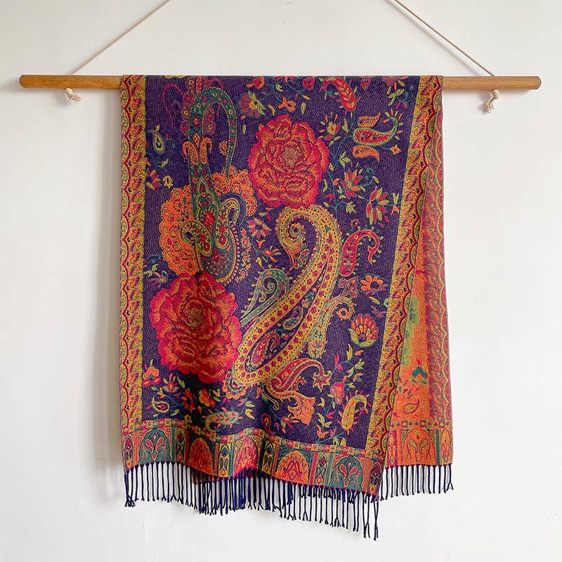 Buddha Stones, anacardi tibetani, fiori di peonia, nappe di vite, scialle, sciarpa avvolgente, calda, invernale