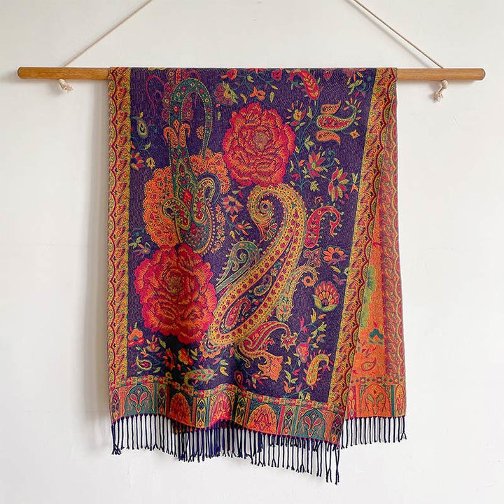 Buddha Stones, anacardi tibetani, fiori di peonia, nappe di vite, scialle, sciarpa avvolgente, calda, invernale
