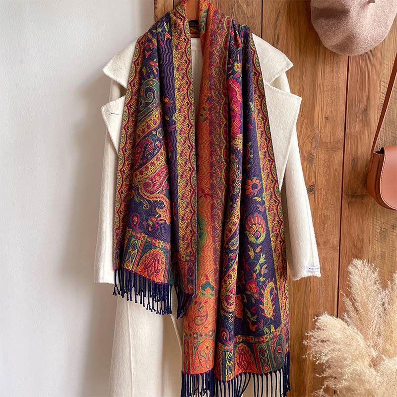 Buddha Stones, anacardi tibetani, fiori di peonia, nappe di vite, scialle, sciarpa avvolgente, calda, invernale