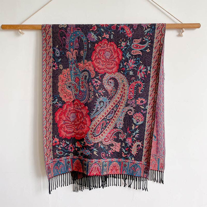 Buddha Stones, anacardi tibetani, fiori di peonia, nappe di vite, scialle, sciarpa avvolgente, calda, invernale