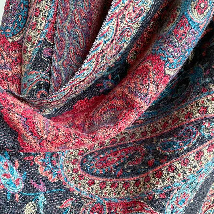 Buddha Stones, anacardi tibetani, fiori di peonia, nappe di vite, scialle, sciarpa avvolgente, calda, invernale