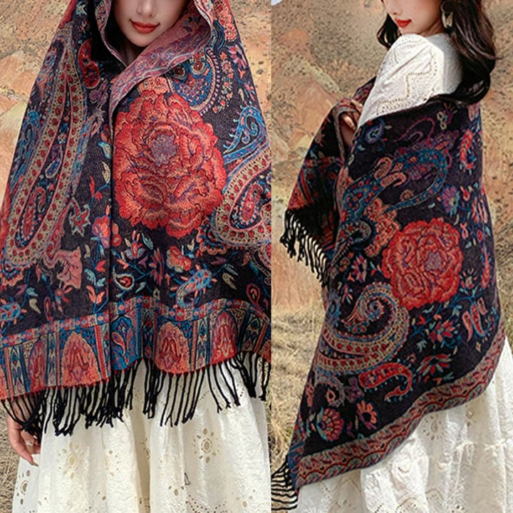 Buddha Stones, anacardi tibetani, fiori di peonia, nappe di vite, scialle, sciarpa avvolgente, calda, invernale - image 10