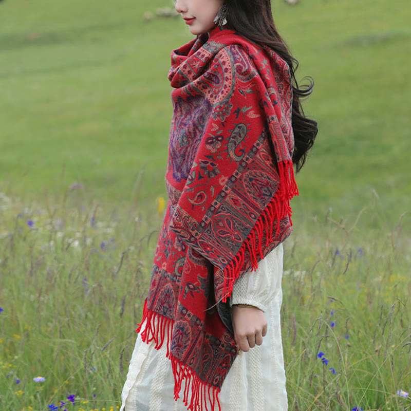 Buddha Stones, anacardi tibetani, fiori di peonia, nappe di vite, scialle, sciarpa avvolgente, calda, invernale - image 19