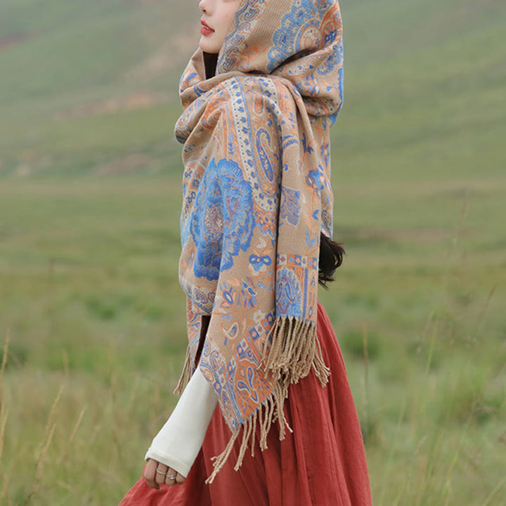 Buddha Stones, anacardi tibetani, fiori di peonia, nappe di vite, scialle, sciarpa avvolgente, calda, invernale - image 27