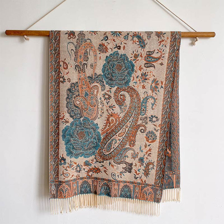 Buddha Stones, anacardi tibetani, fiori di peonia, nappe di vite, scialle, sciarpa avvolgente, calda, invernale