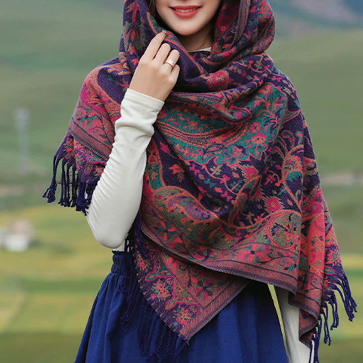 Buddha Stones, fiori di anacardio tibetani, motivo a vite, nappe, scialle, autunno inverno, sciarpa morbida avvolgente - image 1