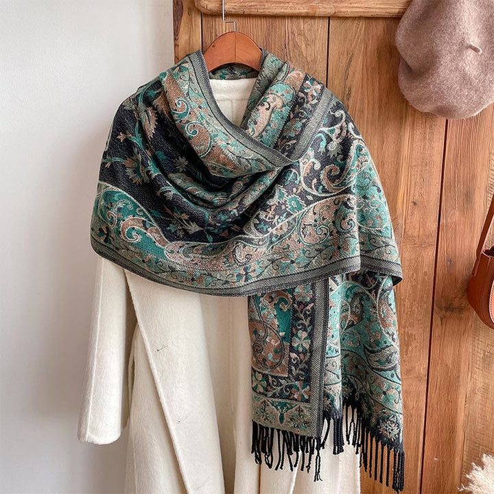 Buddha Stones, fiori di anacardio tibetani, motivo a vite, nappe, scialle, autunno inverno, sciarpa morbida avvolgente - image 10