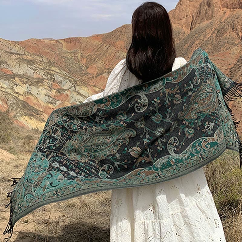 Buddha Stones, fiori di anacardio tibetani, motivo a vite, nappe, scialle, autunno inverno, sciarpa morbida avvolgente - image 9