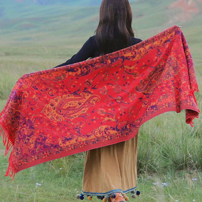 Buddha Stones, fiori di anacardio tibetani, motivo a vite, nappe, scialle, autunno inverno, sciarpa morbida avvolgente - image 15