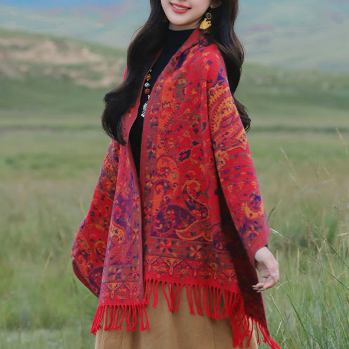 Buddha Stones, fiori di anacardio tibetani, motivo a vite, nappe, scialle, autunno inverno, sciarpa morbida avvolgente - image 14