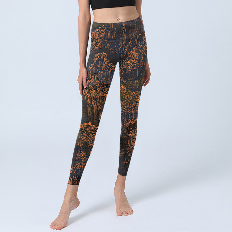 Leggings da palestra con stampa Buddha Stones Golden Mountains Clouds, pantaloni da yoga da donna - image 5