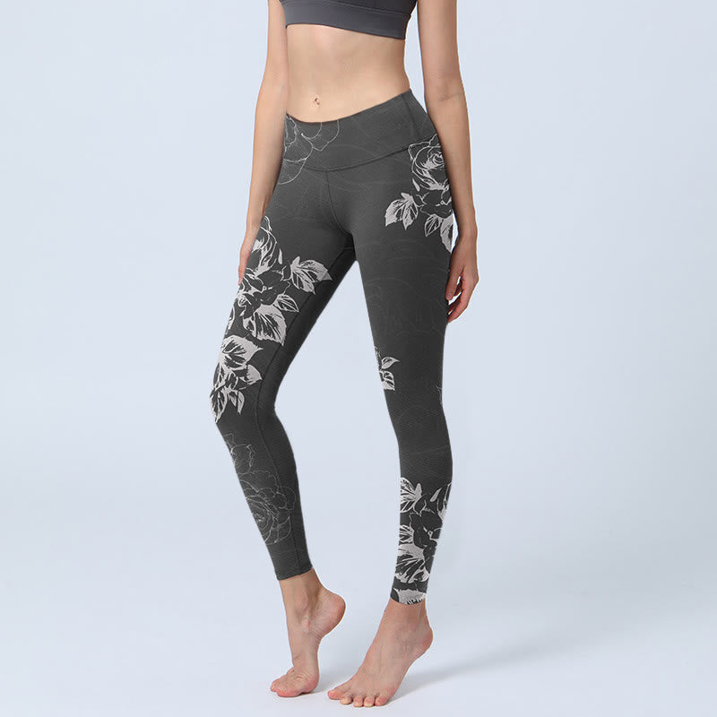 Buddha Stones da palestra con stampa di schizzi di fiori di rosa e peonia grigia, pantaloni da yoga da donna - Grigio - US18, UK/AU22, EU50 (4XL) - image 1