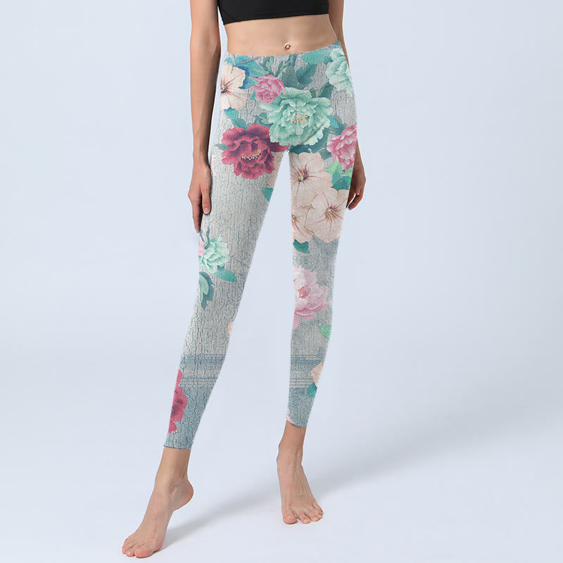 Leggings da palestra con stampa di fiori di peonia colorati Buddha Stones, pantaloni da yoga da donna - image 6