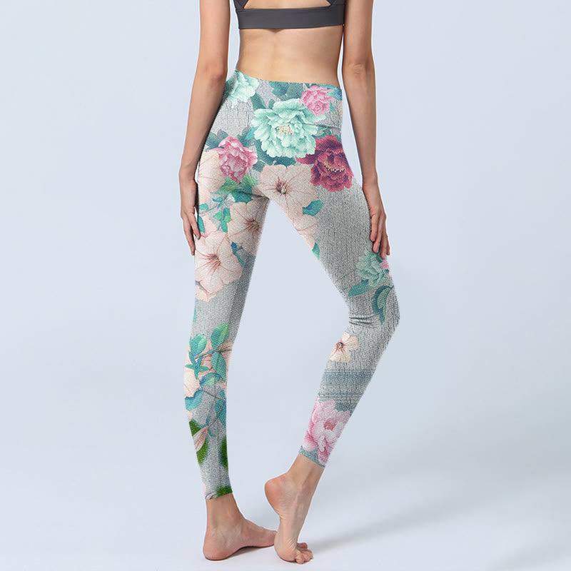 Leggings da palestra con stampa di fiori di peonia colorati Buddha Stones, pantaloni da yoga da donna - image 4