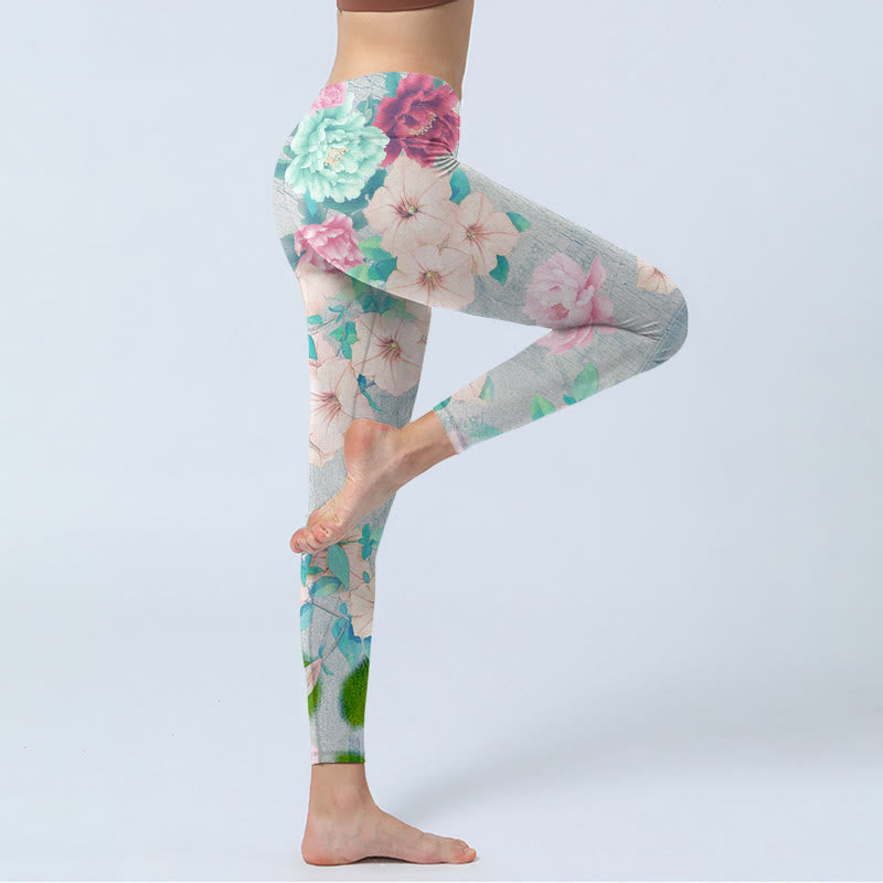 Leggings da palestra con stampa di fiori di peonia colorati Buddha Stones, pantaloni da yoga da donna - image 3