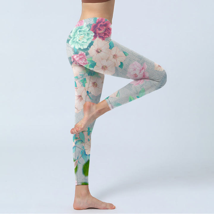 Leggings da palestra con stampa di fiori di peonia colorati Buddha Stones, pantaloni da yoga da donna - image 3