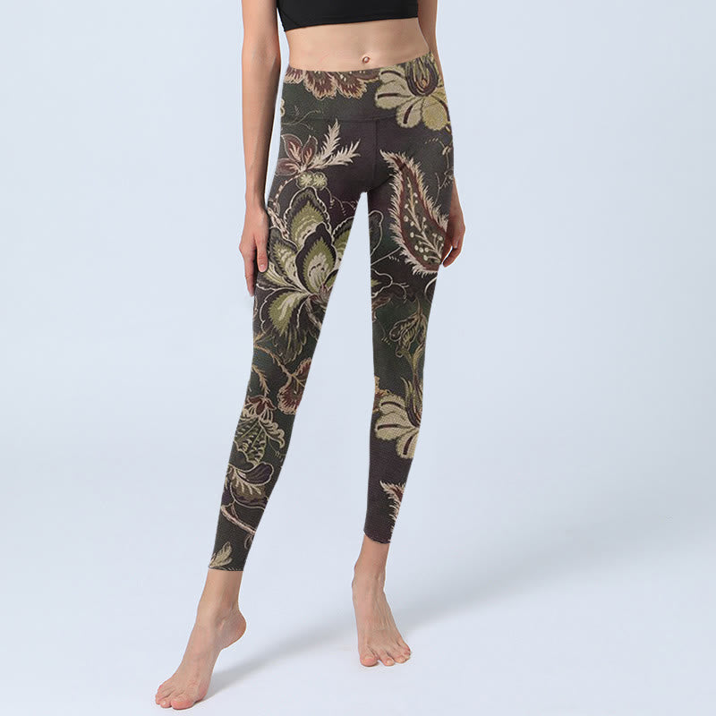 Leggings sportivi da fitness con stampa floreale e Buddha Stones, pantaloni da yoga da donna - image 6