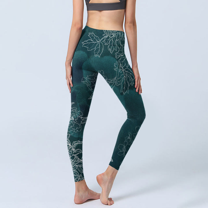 Leggings da palestra con stampa Buddha Stones, fiori di peonia e farfalle, pantaloni da yoga da donna - image 4
