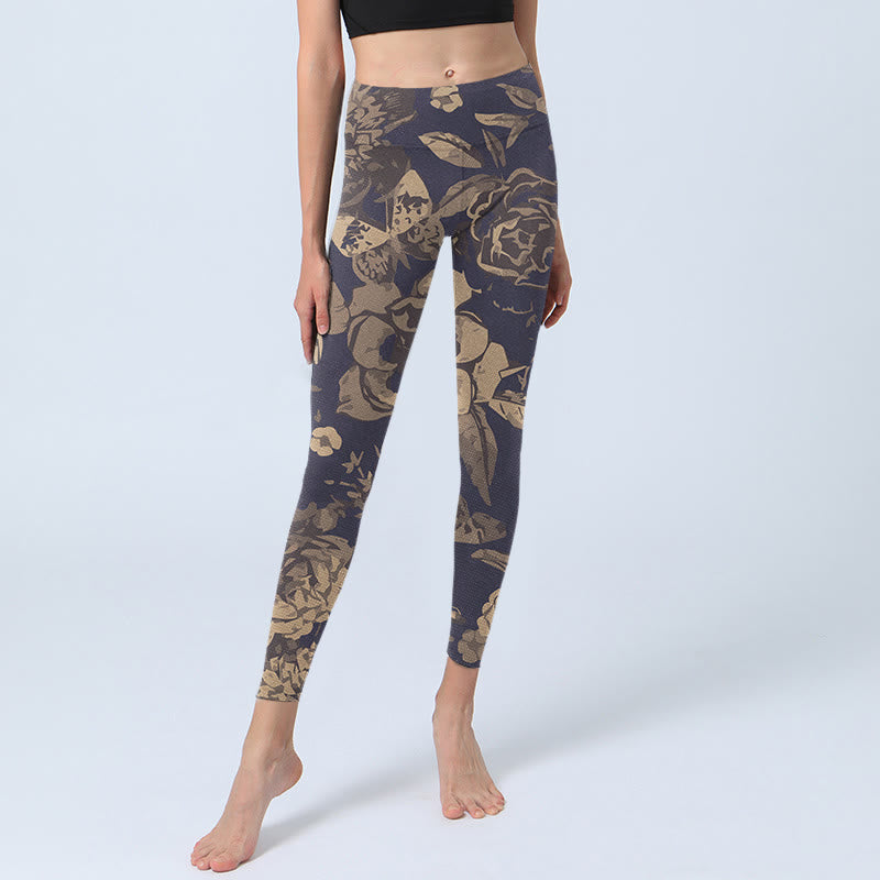 Leggings da palestra con stampa di fiori di peonia , Buddha Stones , foglie e fiori, pantaloni da yoga da donna - image 5