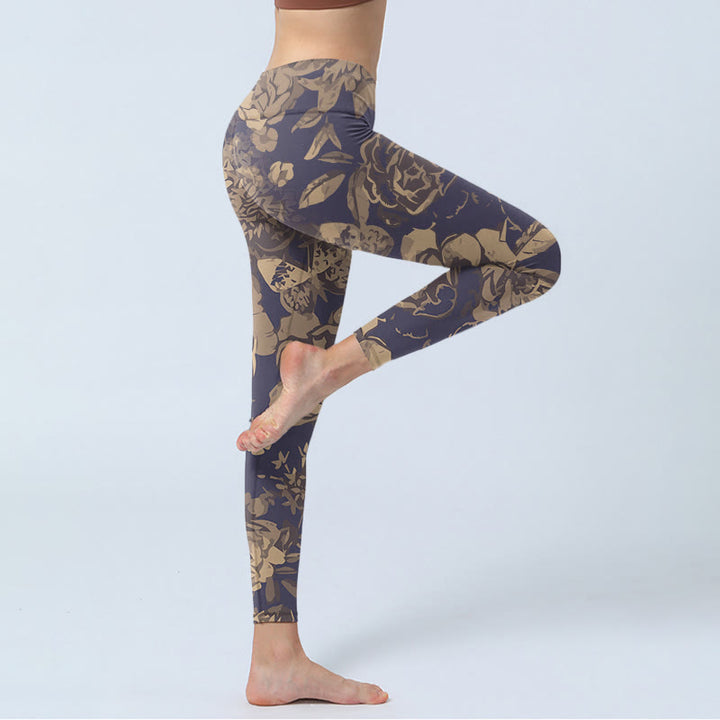 Leggings da palestra con stampa di fiori di peonia , Buddha Stones , foglie e fiori, pantaloni da yoga da donna - image 3