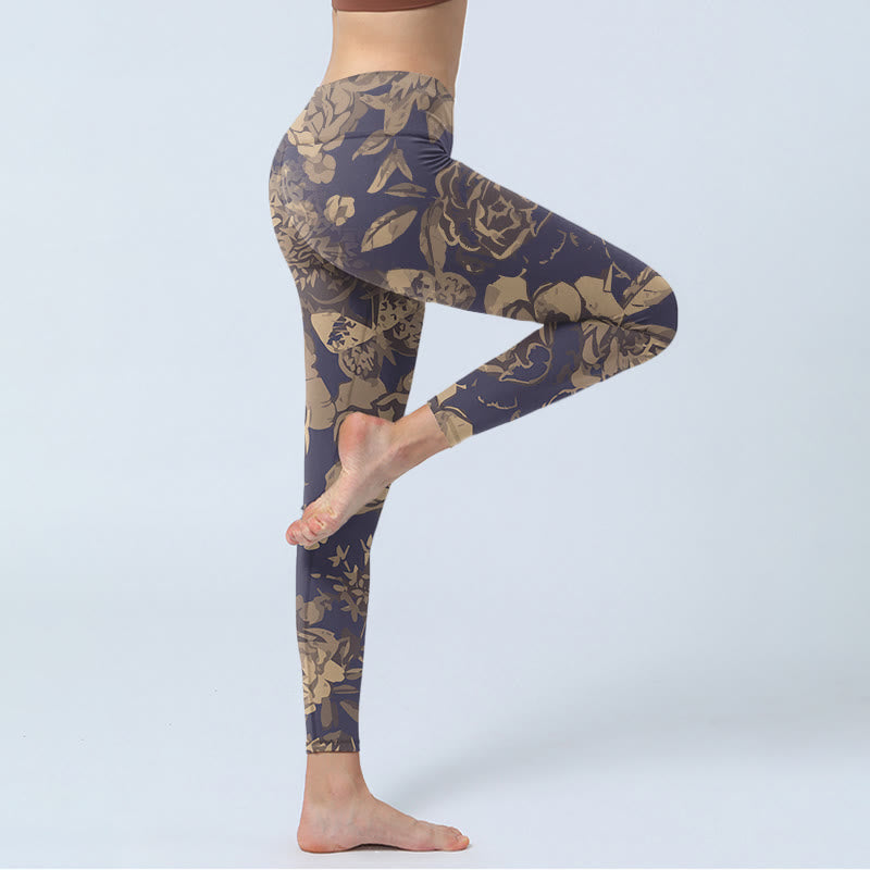 Leggings da palestra con stampa di fiori di peonia , Buddha Stones , foglie e fiori, pantaloni da yoga da donna - image 4