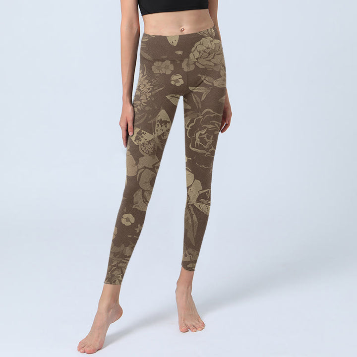 Leggings da palestra con stampa di fiori di peonia , Buddha Stones , foglie e fiori, pantaloni da yoga da donna - image 14