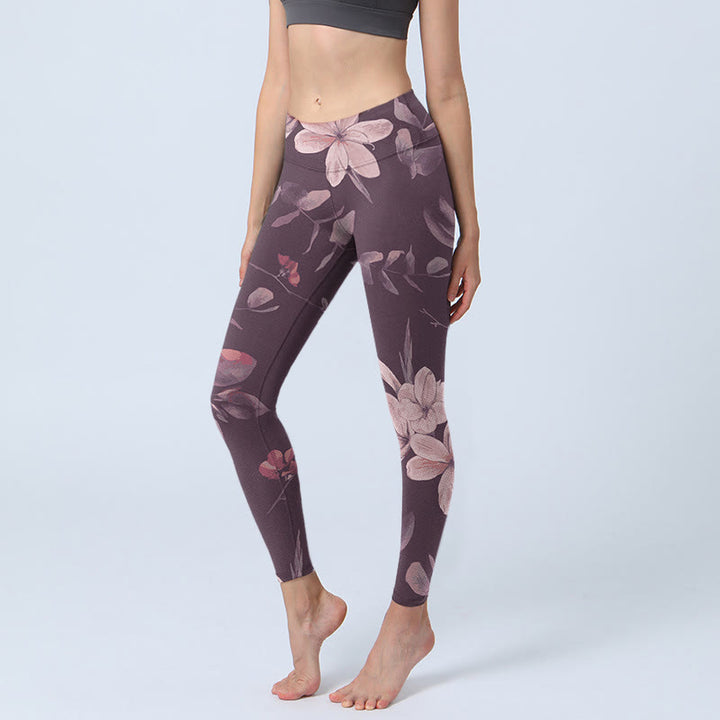 Leggings da palestra fitness con stampa di fiori bianchi viola Buddha Stones , pantaloni da yoga da donna - Cardo - US18, UK/AU22, EU50 (4XL) - image 1