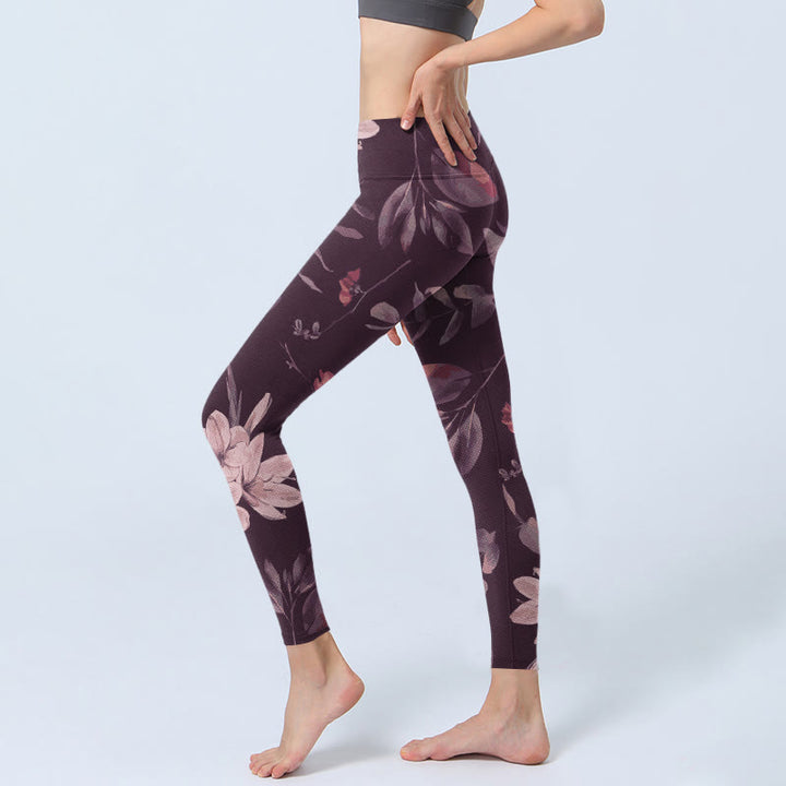 Leggings da palestra fitness con stampa di fiori bianchi viola Buddha Stones , pantaloni da yoga da donna - image 3