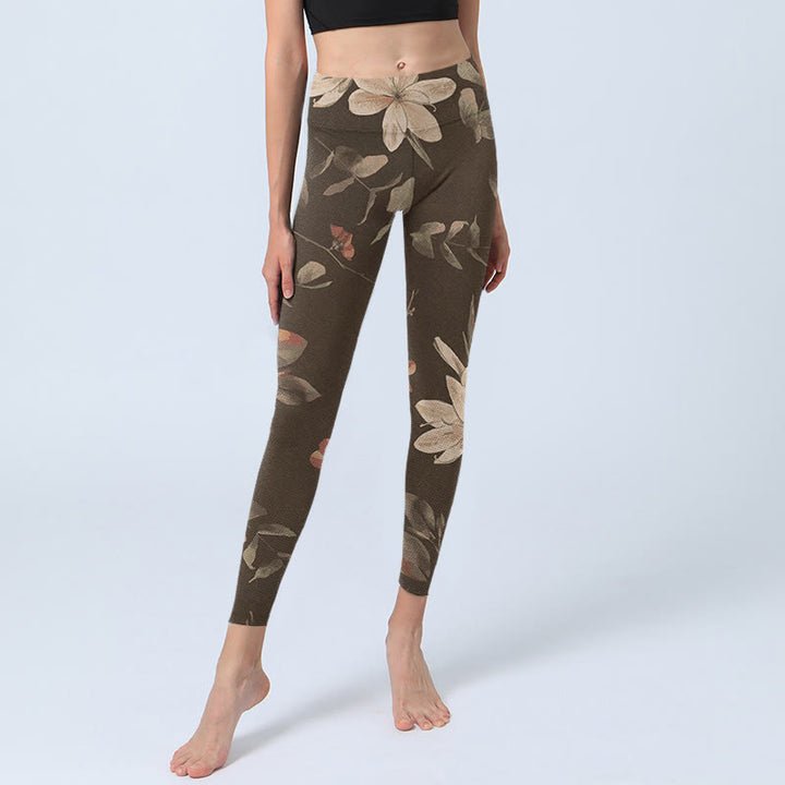 Leggings da palestra fitness con stampa di fiori bianchi viola Buddha Stones , pantaloni da yoga da donna - image 14