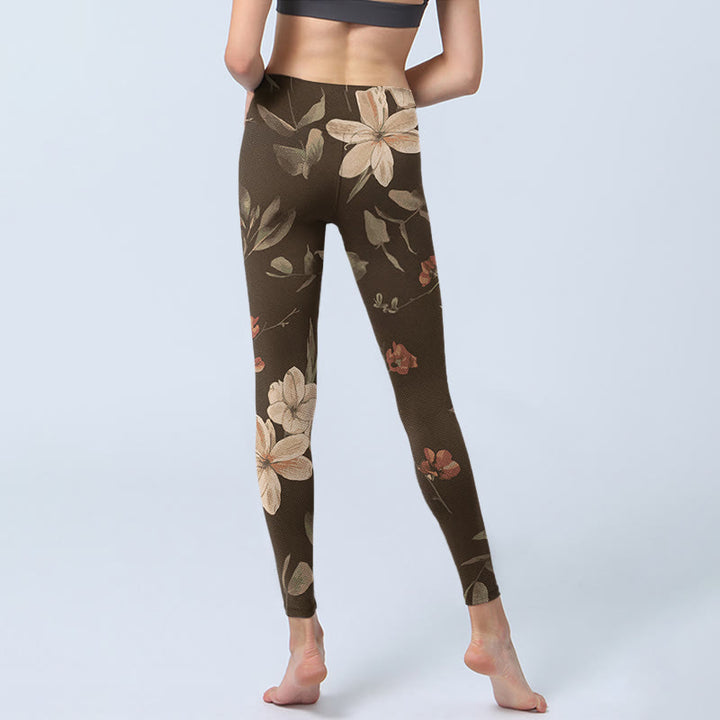 Leggings da palestra fitness con stampa di fiori bianchi viola Buddha Stones , pantaloni da yoga da donna - image 14