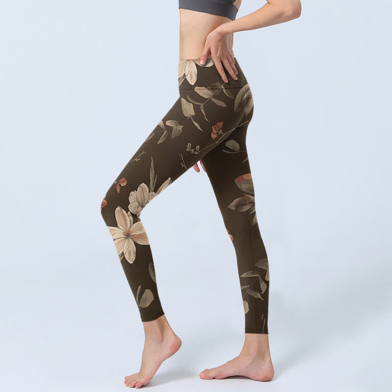 Leggings da palestra fitness con stampa di fiori bianchi viola Buddha Stones , pantaloni da yoga da donna - image 10