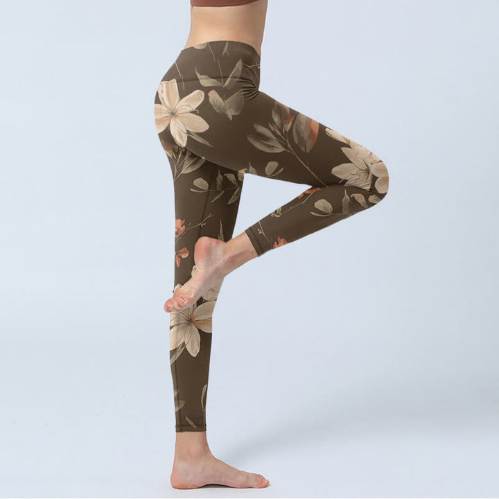 Leggings da palestra fitness con stampa di fiori bianchi viola Buddha Stones , pantaloni da yoga da donna - image 13