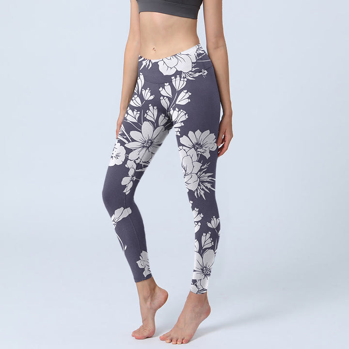 Leggings sportivi da fitness con stampa di fiori e Buddha Stones , pantaloni da yoga da donna - Lavanda - US18, UK/AU22, EU50 (4XL) - image 1