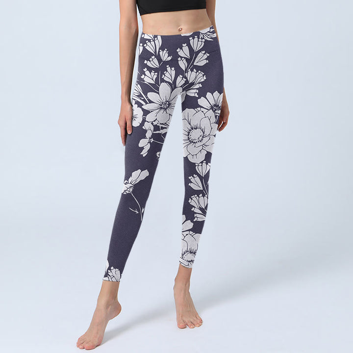 Leggings sportivi da fitness con stampa di fiori e Buddha Stones , pantaloni da yoga da donna - image 6