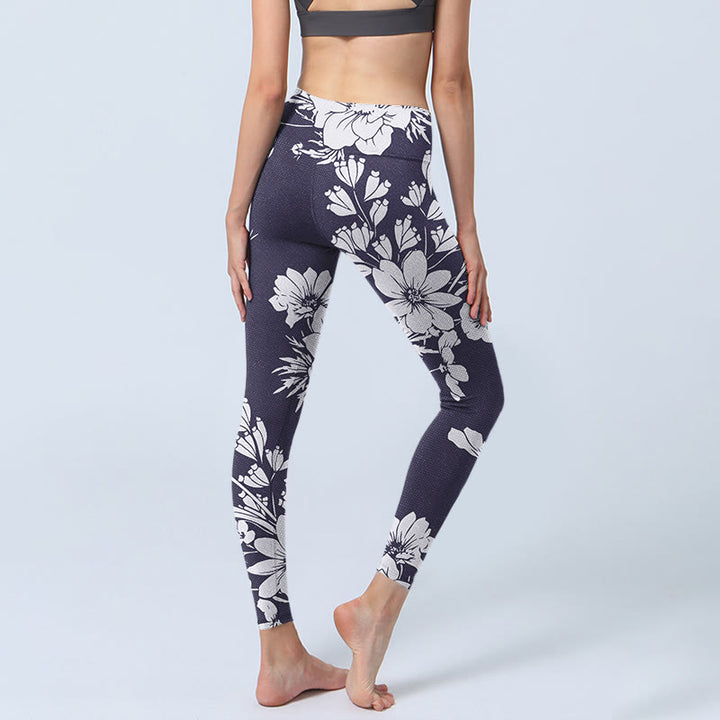 Leggings sportivi da fitness con stampa di fiori e Buddha Stones , pantaloni da yoga da donna - image 5