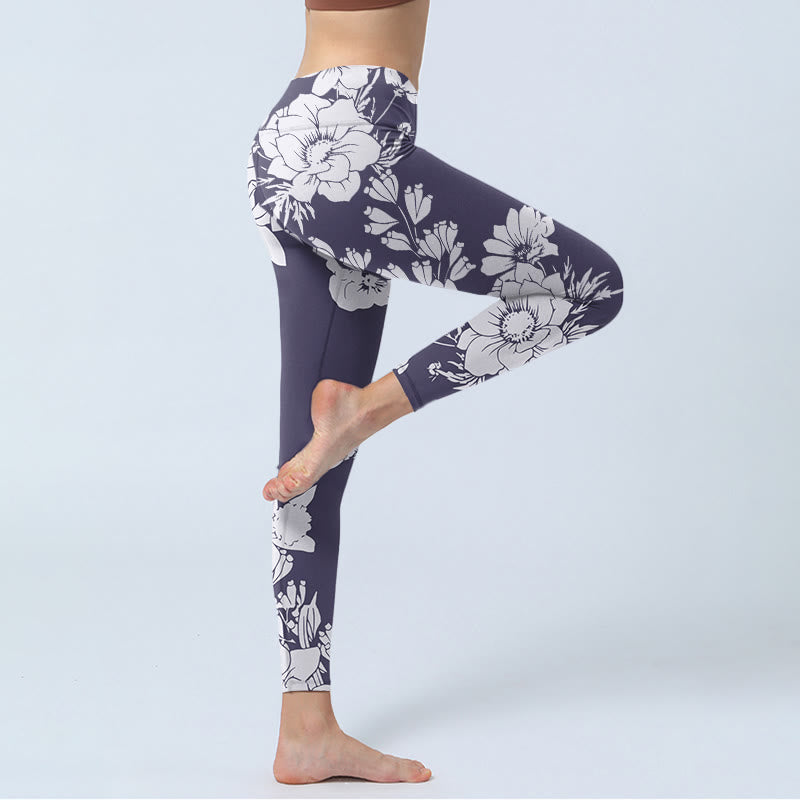 Leggings sportivi da fitness con stampa di fiori e Buddha Stones , pantaloni da yoga da donna - image 4
