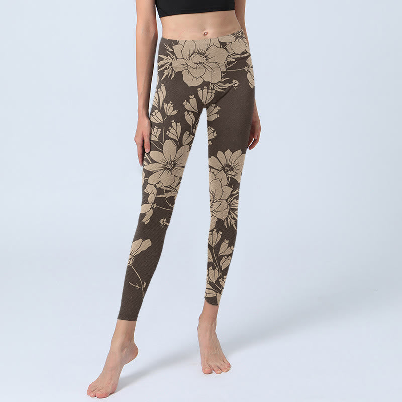 Leggings sportivi da fitness con stampa di fiori e Buddha Stones , pantaloni da yoga da donna - image 14