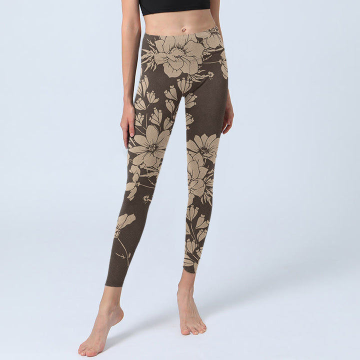 Leggings sportivi da fitness con stampa di fiori e Buddha Stones , pantaloni da yoga da donna - image 14