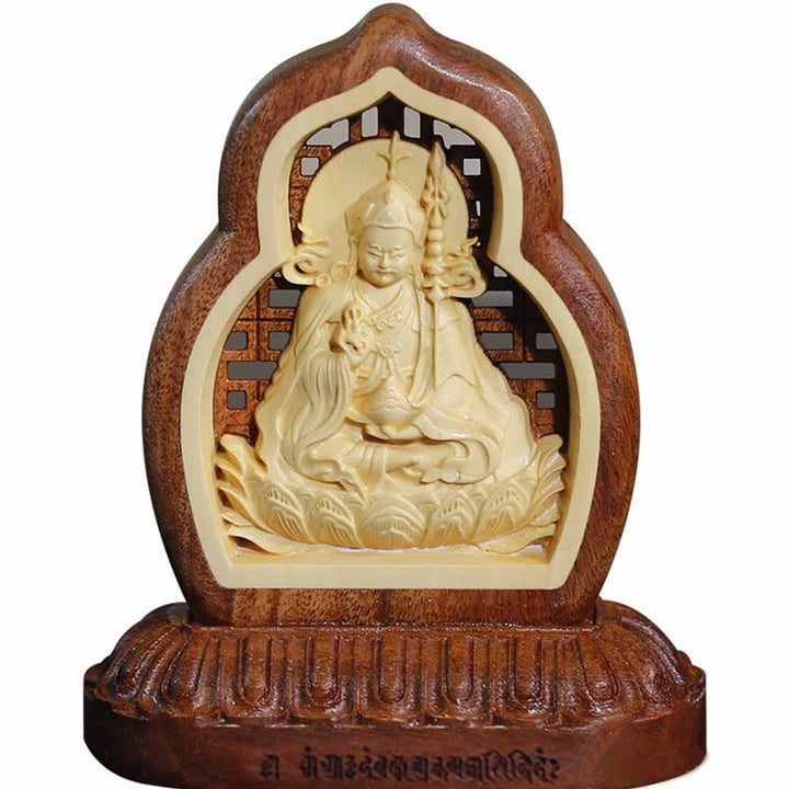 Buddha Stones Guru Rinpoche Buddha Padmasambhavan Serenity Statua incisa in legno