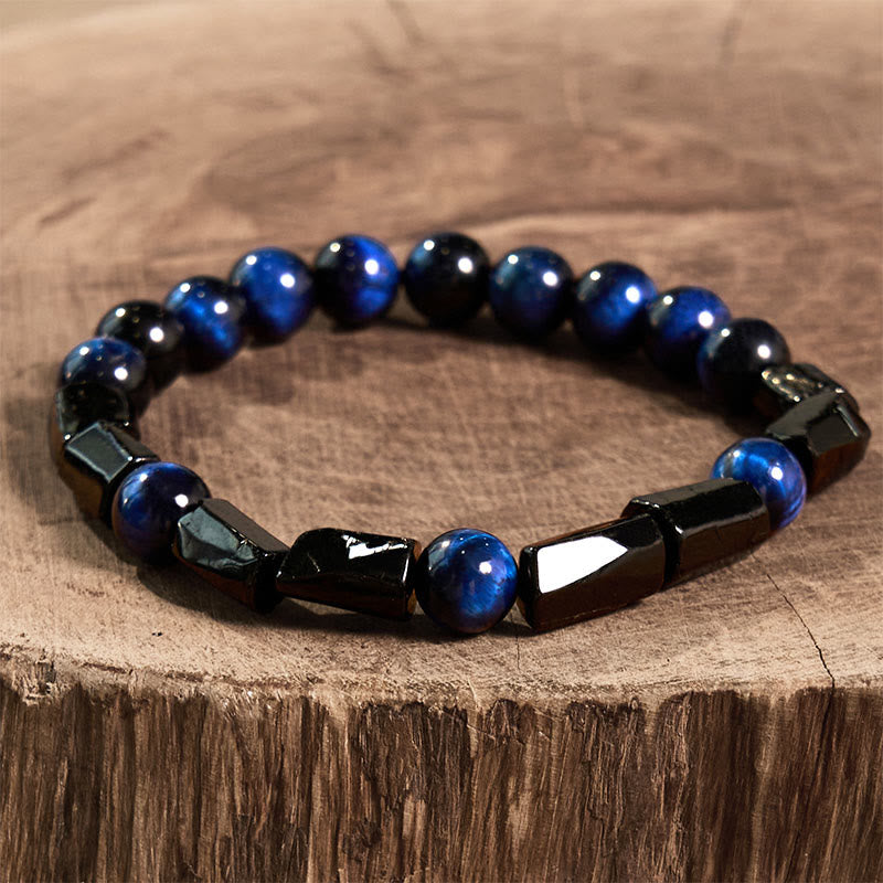 Bracciale Buddha Stones Occhio di Tigre Blu Tormalina Nera Forza