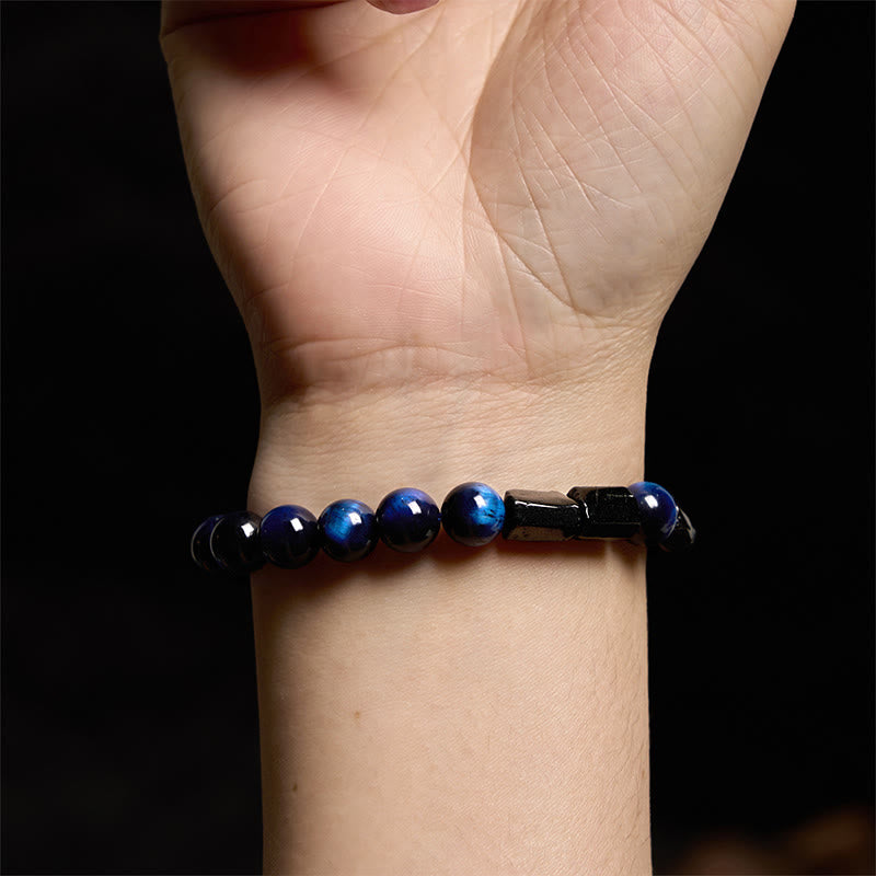Bracciale Buddha Stones Occhio di Tigre Blu Tormalina Nera Forza