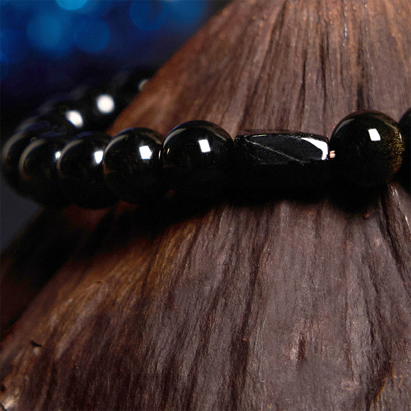 Bracciale Buddha Stones Oro Sheen Ossidiana Tormalina Nera Ricchezza