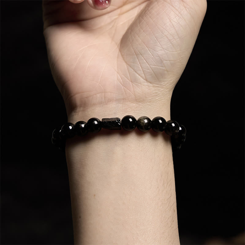 Bracciale Buddha Stones Oro Sheen Ossidiana Tormalina Nera Ricchezza