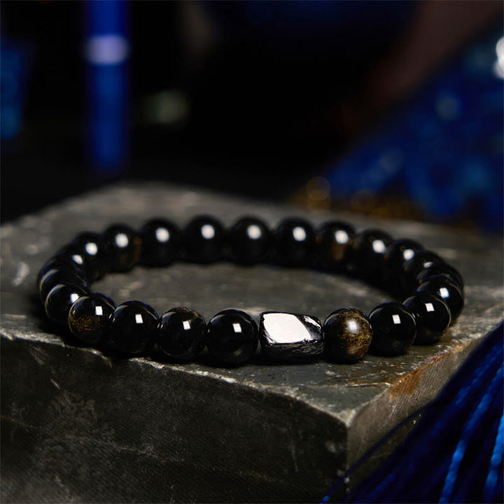 Bracciale Buddha Stones Oro Sheen Ossidiana Tormalina Nera Ricchezza