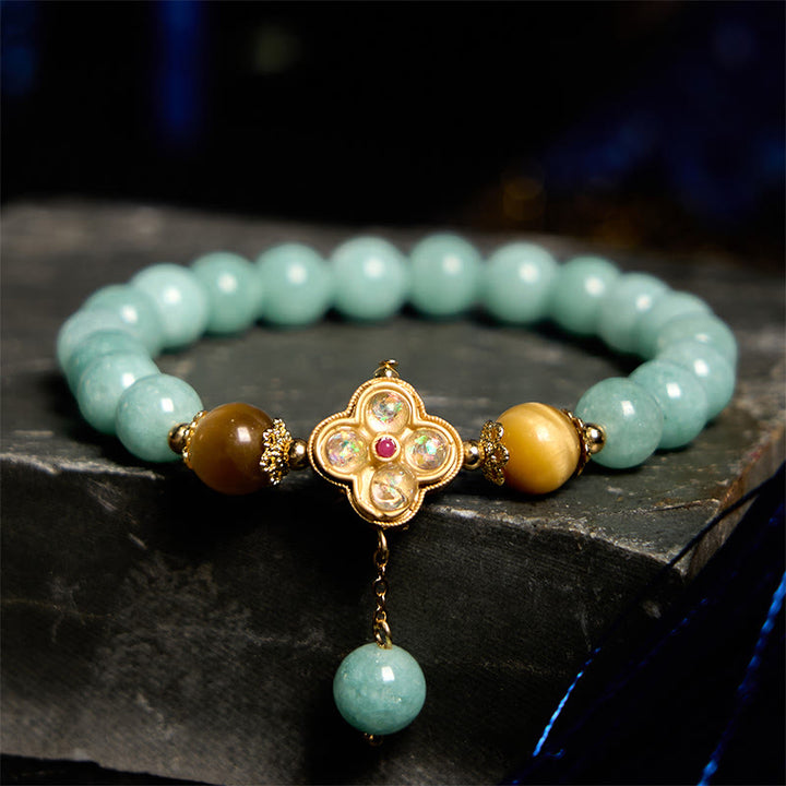 Braccialetto della prosperità con occhio di tigre giallo e giada Buddha Stones